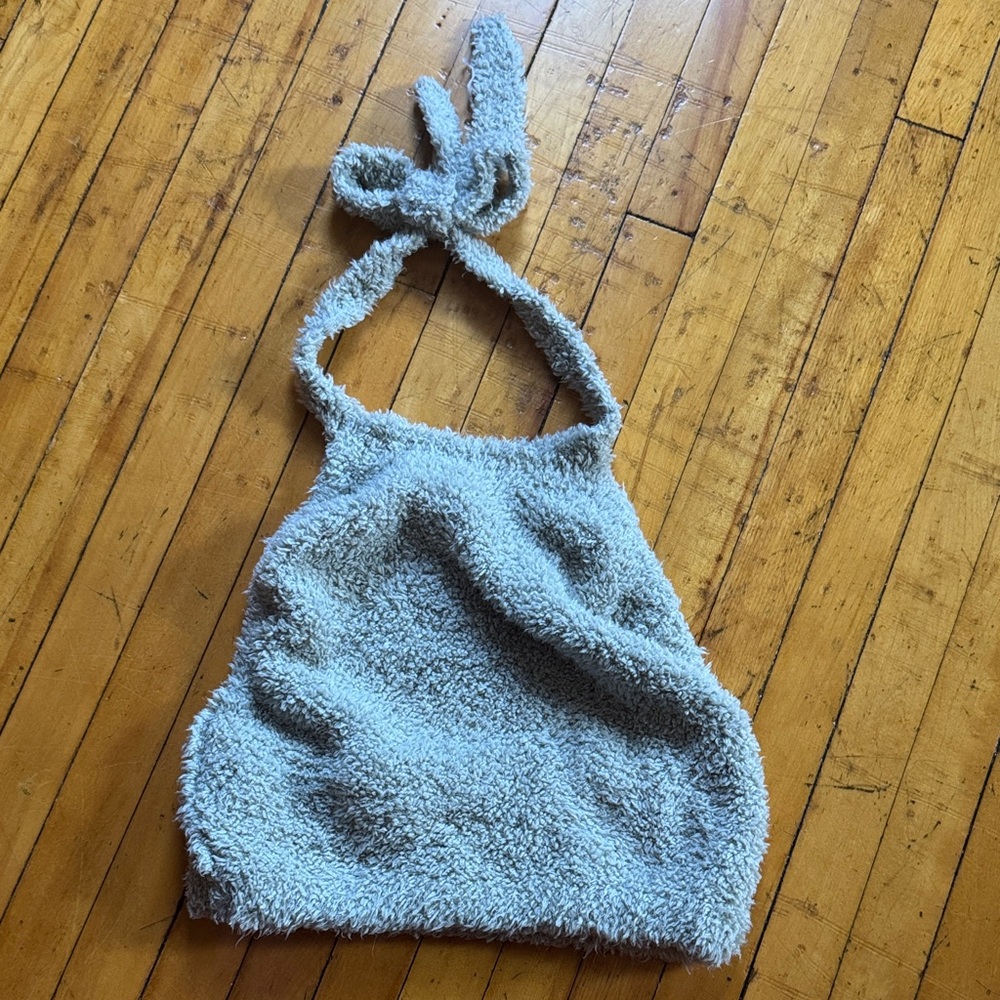Skims Fuzzy Green Halter Top